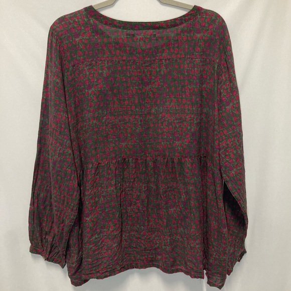 Gudrun Sjoden Ottillia Blouse Button Down Tunic Top Green Red Petals XL - Picture 2 of 15